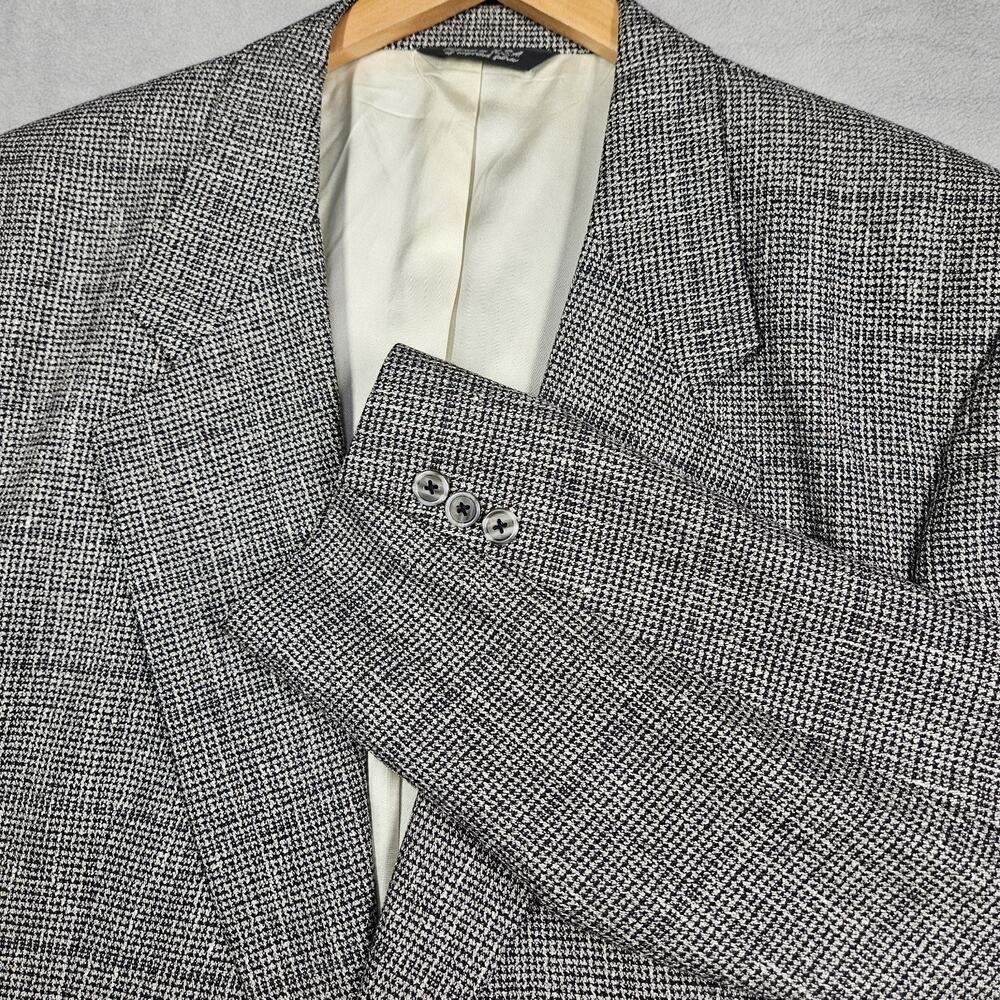 VTG Christian Dior Blazer Men's 46R Black White Windowpane Sportcoat Silk Blend